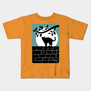 Cat on a Wall Silhouette Kids T-Shirt